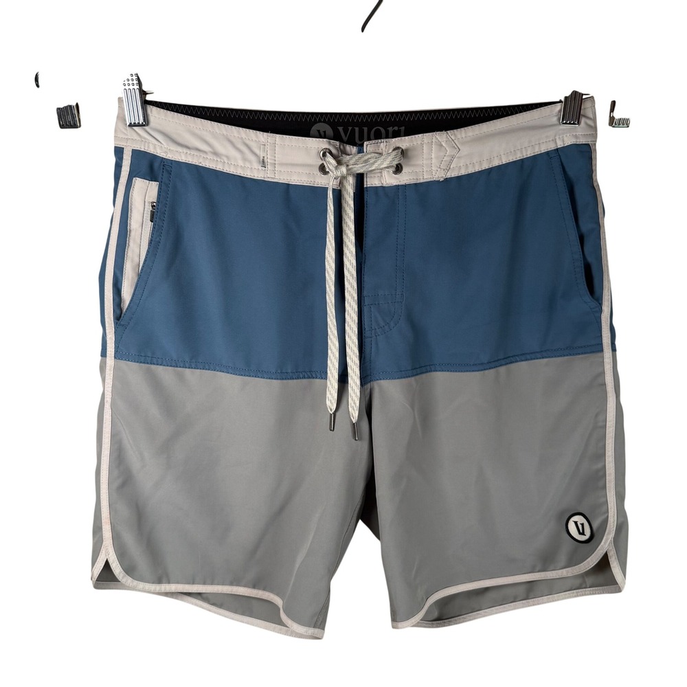 Vuori Cruise Board Shorts Mens 30 Blue Grey Colorblock Performance Swim Trunks‎